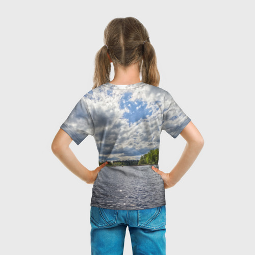 Детская футболка 3D с принтом Сплав на байдарке, вид сзади #2