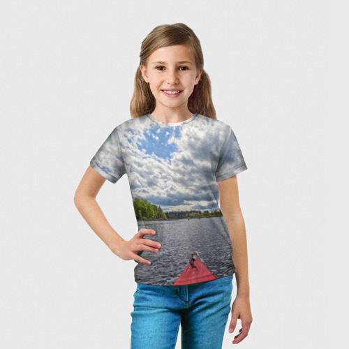 Детская футболка 3D с принтом Сплав на байдарке, вид сбоку #3