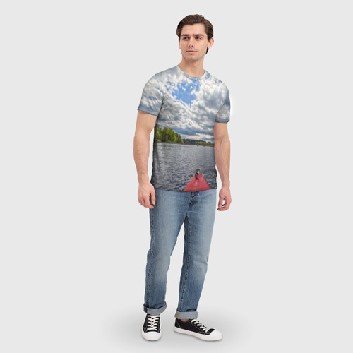 Мужская футболка 3D с принтом Сплав на байдарке, вид сбоку #3