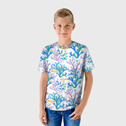 Детская футболка 3D Акварельные кораллы и рыбы - фото 2
