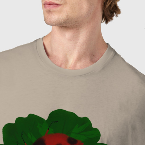Мужская футболка хлопок с принтом Божья коровка на листике, фото #4