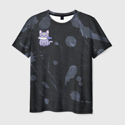 Мужская футболка 3D Серый котик и холодное оружие