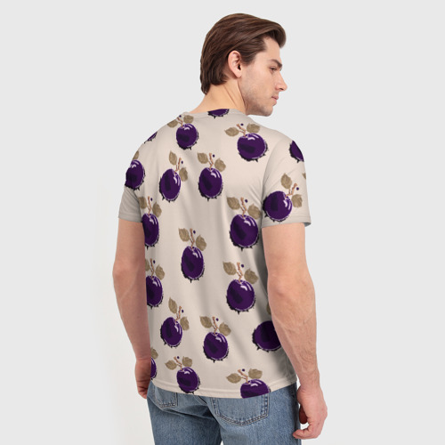 Мужская футболка 3D с принтом Слива с листьями - пиксель арт, вид сзади #2