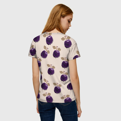 Женская футболка 3D с принтом Слива с листьями - пиксель арт, вид сзади #2