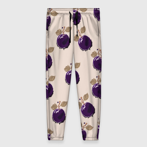 Женские брюки 3D с принтом Слива с листьями - пиксель арт, вид спереди #2