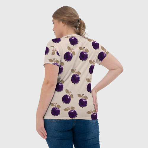 Женская футболка 3D с принтом Слива с листьями - пиксель арт, вид сзади #2