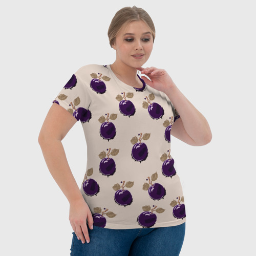 Женская футболка 3D с принтом Слива с листьями - пиксель арт, фото #4
