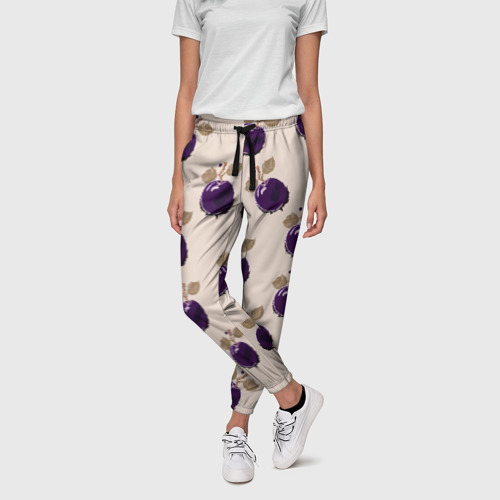 Женские брюки 3D с принтом Слива с листьями - пиксель арт, фото на моделе #1
