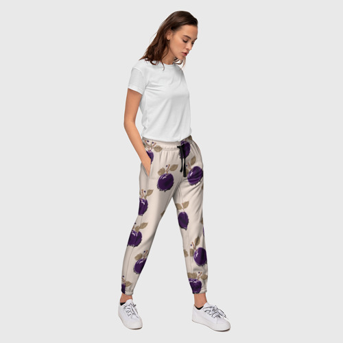 Женские брюки 3D с принтом Слива с листьями - пиксель арт, вид сбоку #3