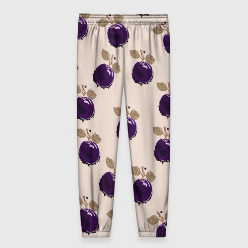 Женские брюки 3D с принтом Слива с листьями - пиксель арт, вид сзади #1