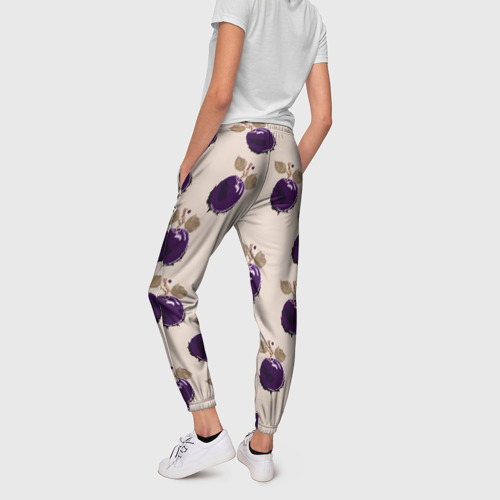 Женские брюки 3D с принтом Слива с листьями - пиксель арт, вид сзади #2