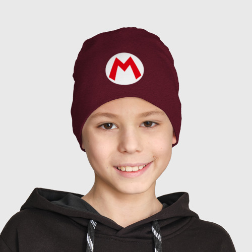 Детская шапка демисезонная The Super Mario Bros лого Марио, цвет меланж-бордовый - фото 3