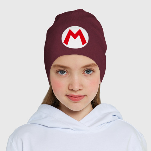 Детская шапка демисезонная The Super Mario Bros лого Марио, цвет меланж-бордовый - фото 5