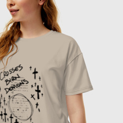 Женская футболка хлопок Oversize Crosses burn demons - фото 2