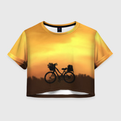 Женская футболка Crop-top 3D Велосипед на закате