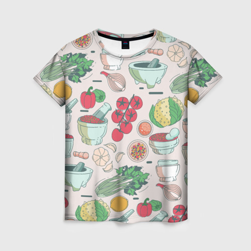 Женская футболка с принтом Овощной рай, вид спереди №1