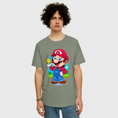 Мужская футболка хлопок Oversize с принтом The Super Mario Bros Марио и звездочка, фото на моделе #1