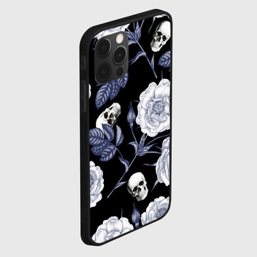 Чехол для iPhone 12 Pro с принтом Черепа с розами, вид сбоку #3