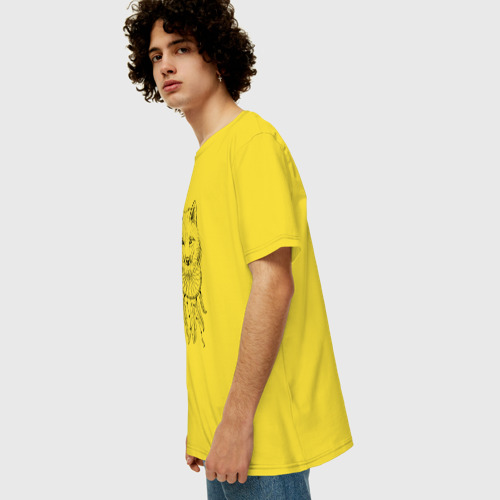 Мужская футболка хлопок Oversize с принтом Лиса и ловец снов, вид сбоку #3