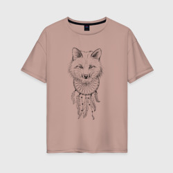 Женская футболка хлопок Oversize Лиса и ловец снов