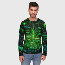 Мужской лонгслив 3D Психоделика в зеленом - нейронная сеть - фото 2