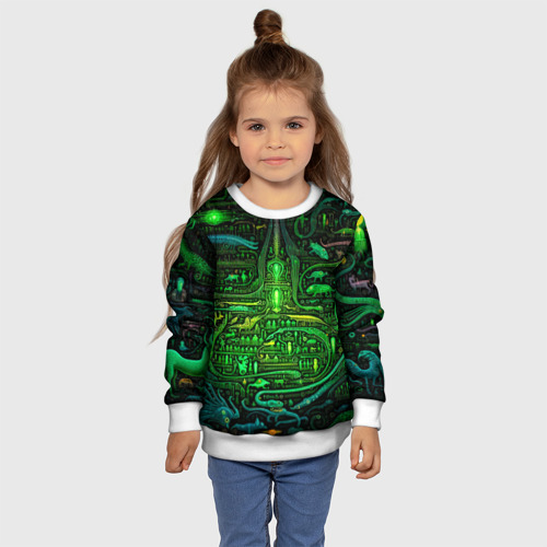 Детский свитшот 3D Психоделика в зеленом - нейронная сеть, цвет 3D печать - фото 7