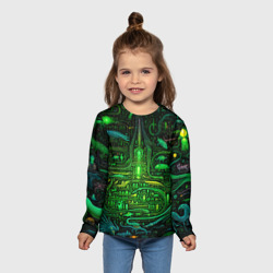 Детский лонгслив 3D Психоделика в зеленом - нейронная сеть - фото 2