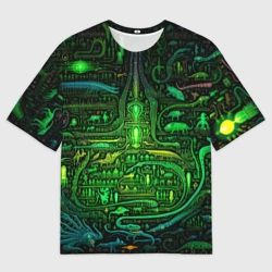 Женская футболка oversize 3D Психоделика в зеленом - нейронная сеть