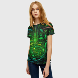 Женская футболка 3D Психоделика в зеленом - нейронная сеть - фото 2