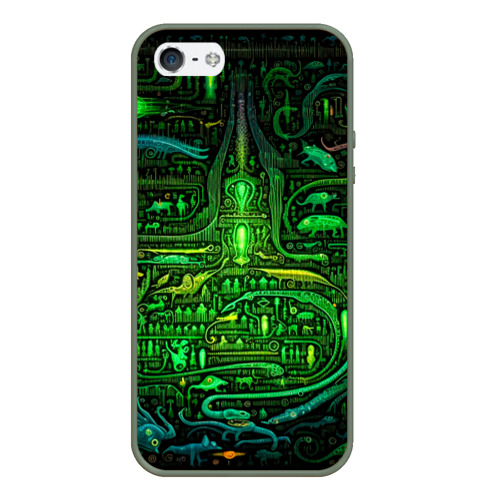 Чехол для iPhone 5/5S матовый Психоделика в зеленом - нейронная сеть, цвет темно-зеленый