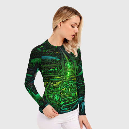 Женский рашгард 3D с принтом Психоделика в зеленом -  нейронная сеть, фото на моделе #1
