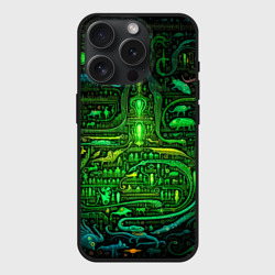 Чехол силиконовый для Apple iPhone 15 Pro матовый Психоделика в зеленом - нейронная сеть