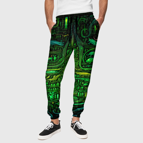 Мужские брюки 3D Психоделика в зеленом - нейронная сеть, цвет 3D печать - фото 4