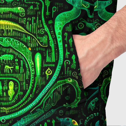 Мужской жилет утепленный 3D с принтом Психоделика в зеленом -  нейронная сеть, фото #4