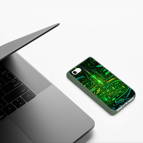 Чехол для iPhone 5/5S матовый Психоделика в зеленом - нейронная сеть, цвет темно-зеленый - фото 5