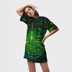 Платье-футболка 3D Психоделика в зеленом - нейронная сеть - фото 2