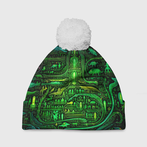 Шапка 3D c помпоном Психоделика в зеленом - нейронная сеть, цвет 3D печать