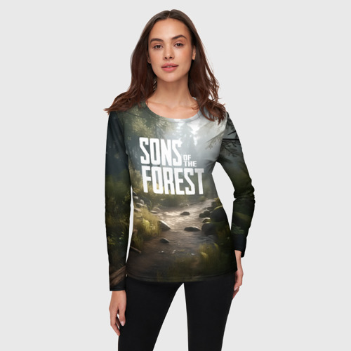 Женский лонгслив 3D с принтом Sons of the forest - ручей, фото на моделе #1