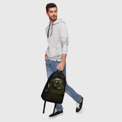 Рюкзак с принтом Череп на мхе для любого человека, вид спереди №5. Цвет основы: белый