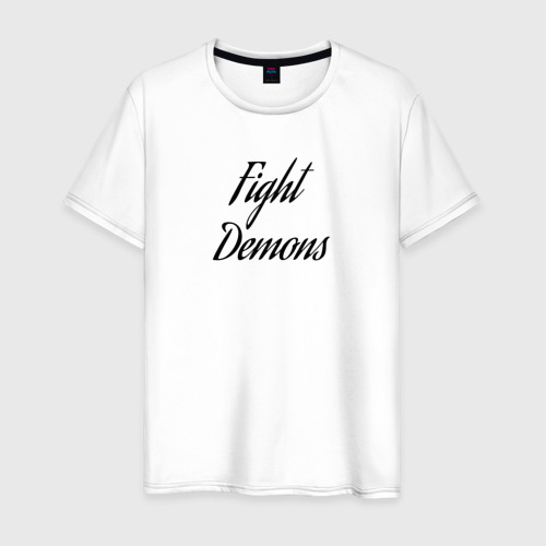Мужская футболка из хлопка с принтом Fight demons, вид спереди №1
