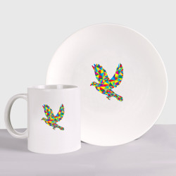 Набор: тарелка + кружка Разноцветная птичка