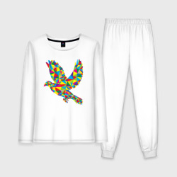 Женская пижама с лонгсливом хлопок Разноцветная птичка