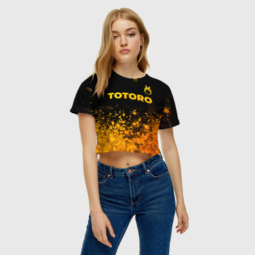 Женская футболка Crop-top 3D Totoro - gold gradient: символ сверху, цвет 3D печать - фото 3