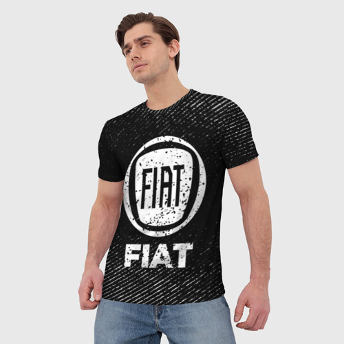 Мужская футболка 3D Fiat с потертостями на темном фоне, цвет 3D печать - фото 3