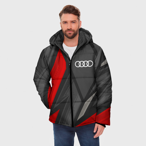 Мужская зимняя куртка 3D с принтом Audi sports racing, фото на моделе #1