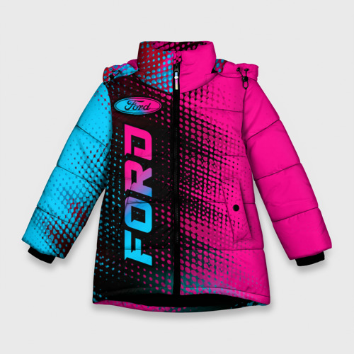 Зимняя куртка для девочек 3D Ford - neon gradient: по-вертикали, цвет черный