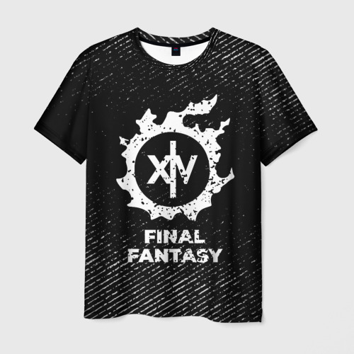 Мужская футболка с принтом Final Fantasy с потертостями на темном фоне, вид спереди №1