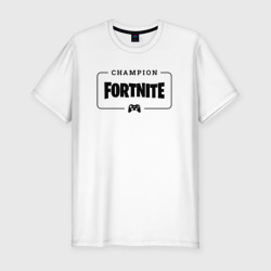 Мужская футболка хлопок Slim Fortnite gaming champion: рамка с лого и джойстиком