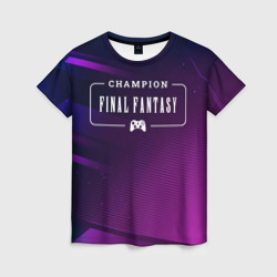 Женская футболка 3D Final Fantasy gaming champion: рамка с лого и джойстиком на неоновом фоне
