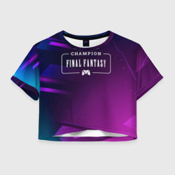 Женская футболка Crop-top 3D Final Fantasy gaming champion: рамка с лого и джойстиком на неоновом фоне